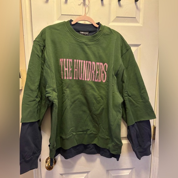 THE HUNDREDS Forest Green /Navy Men’s Layer Crewneck Long Sleeve Size Large BNWT